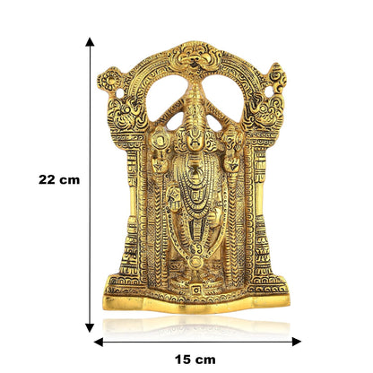 Metal Tirupati Balaji Idol, 9 x 6 x 1.5 Inches, Golden