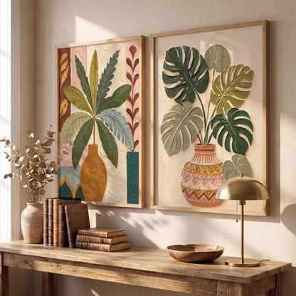 Aesthetic Botanical Art Home Decoration Painting | Floral Paintings With Frame For Living Room Bed Room Hotel Wall Decor Digital Reprint Set of 2 (13X17 inch)