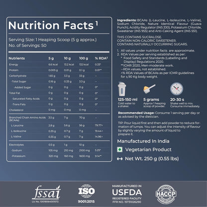 Nutrition facts label with product details on a dark background
