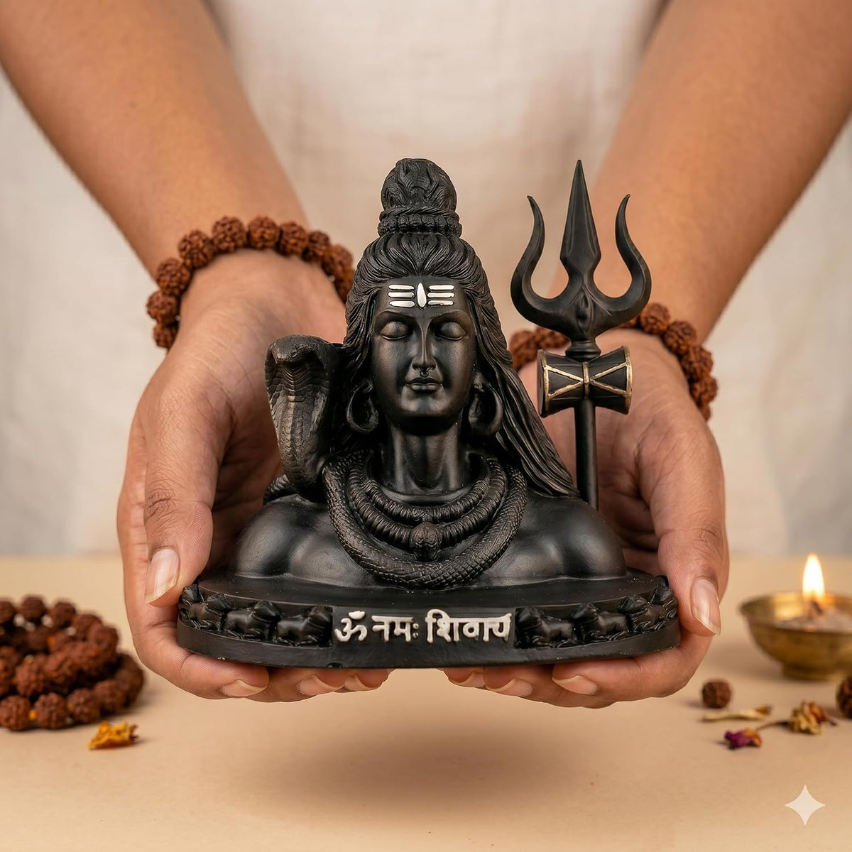 B.R STORE Lord Shiva Idol Bust with Om Namah Shivaya Base | Mahadev Black Statue Decorative Murti | Hindu God Shiv Shankar Showpiece for Home Temple, Office & Gifting