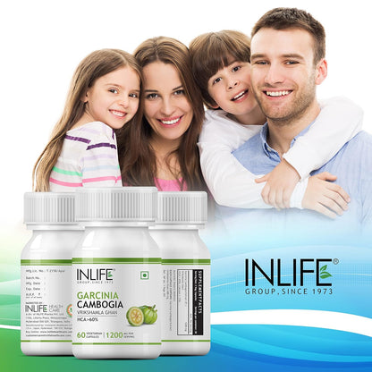 INLIFE Garcinia Cambogia Capsules | Fruit Extract with > 60% HCA | Ayurveidc Herbal Supplement for Men Women - 1200mg - 60 Vegetarian Capsules