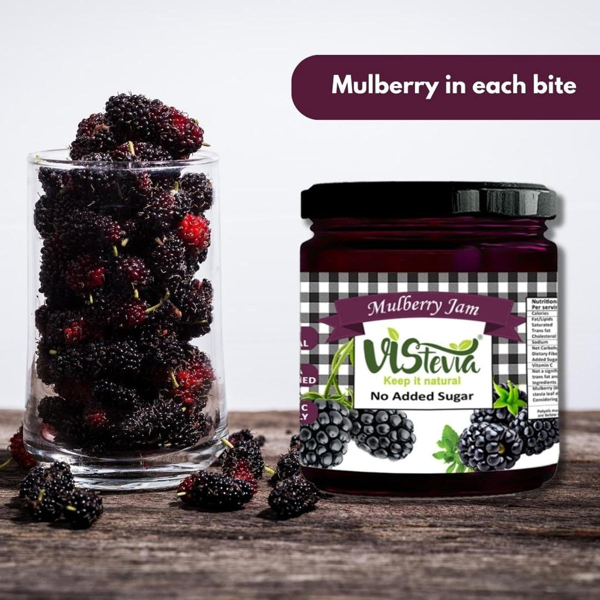 VIStevia Sugar Free Mulberry Jam (220 gm) | | Diabetic & Keto Friendly | Sweetened with Stevia and Erythritol | 100% natural | More than 60% whole berries | Tastes delicious…