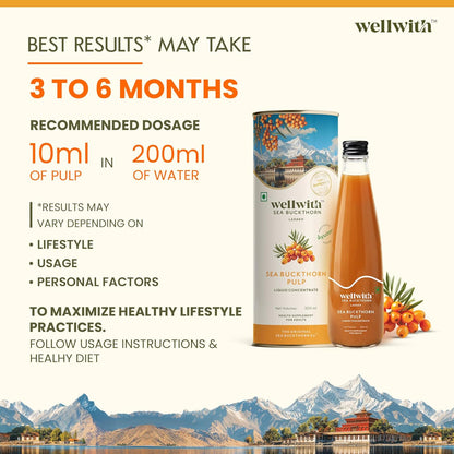 Ayuzera (Wellwith) Himalayan Sea Buckthorn Pulp Concentrate 300ml | Cold-Pressed | Makes 50 Glasses | Natural Vitamin C, Omega 3 6 7 9, Antioxidants | Immunity, Skin Glow & Gut Health Support | Juice Seabuckthorn