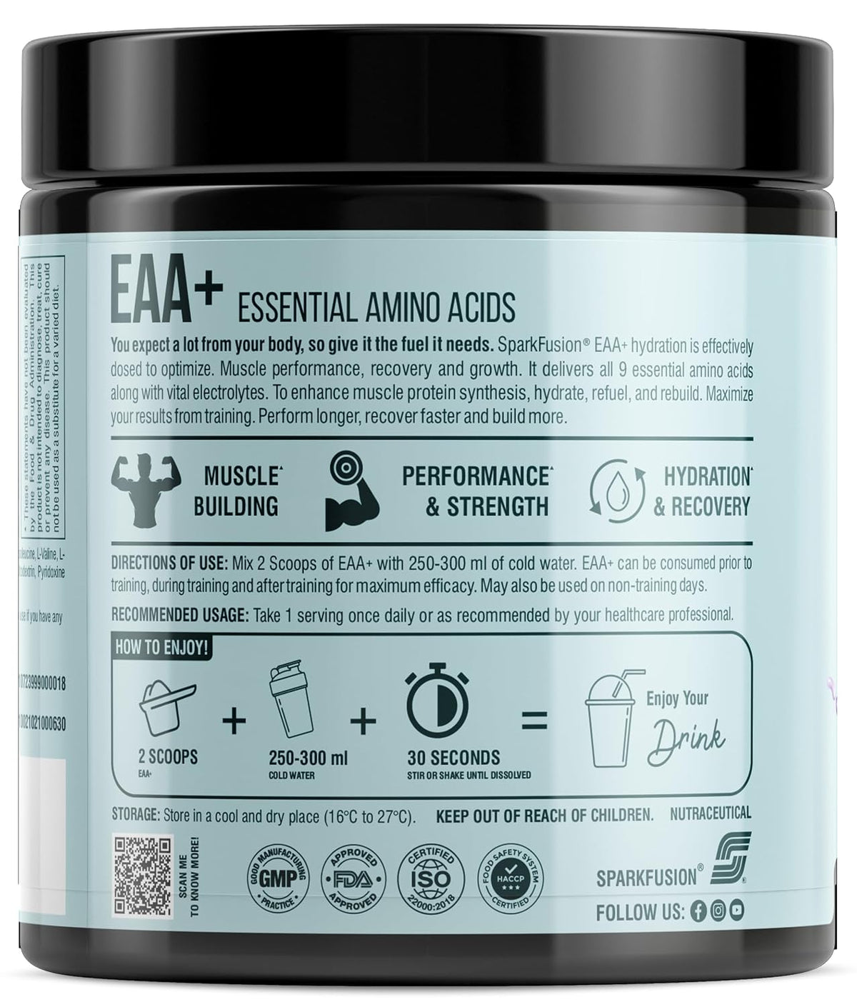 Sparkfusion 8500 mg Eaa+ & 6000mg Bcaa (300 gm) Essential Amino Acids | Pre/Intra Workout and Muscle Growth & Recovery | All 9 Essential Amino Acid EAA Powder (Black Berry)