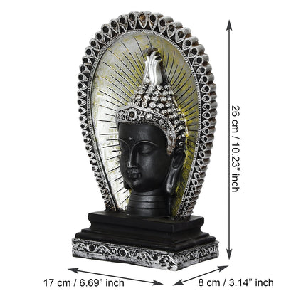 Silver Black Resin Lord Buddha Head Statue with Back Cover | Buddha Idol for Home Decor Living Room Office | Buddha Statue Gift for Diwali Housewarming Buddha Purnima Birthday