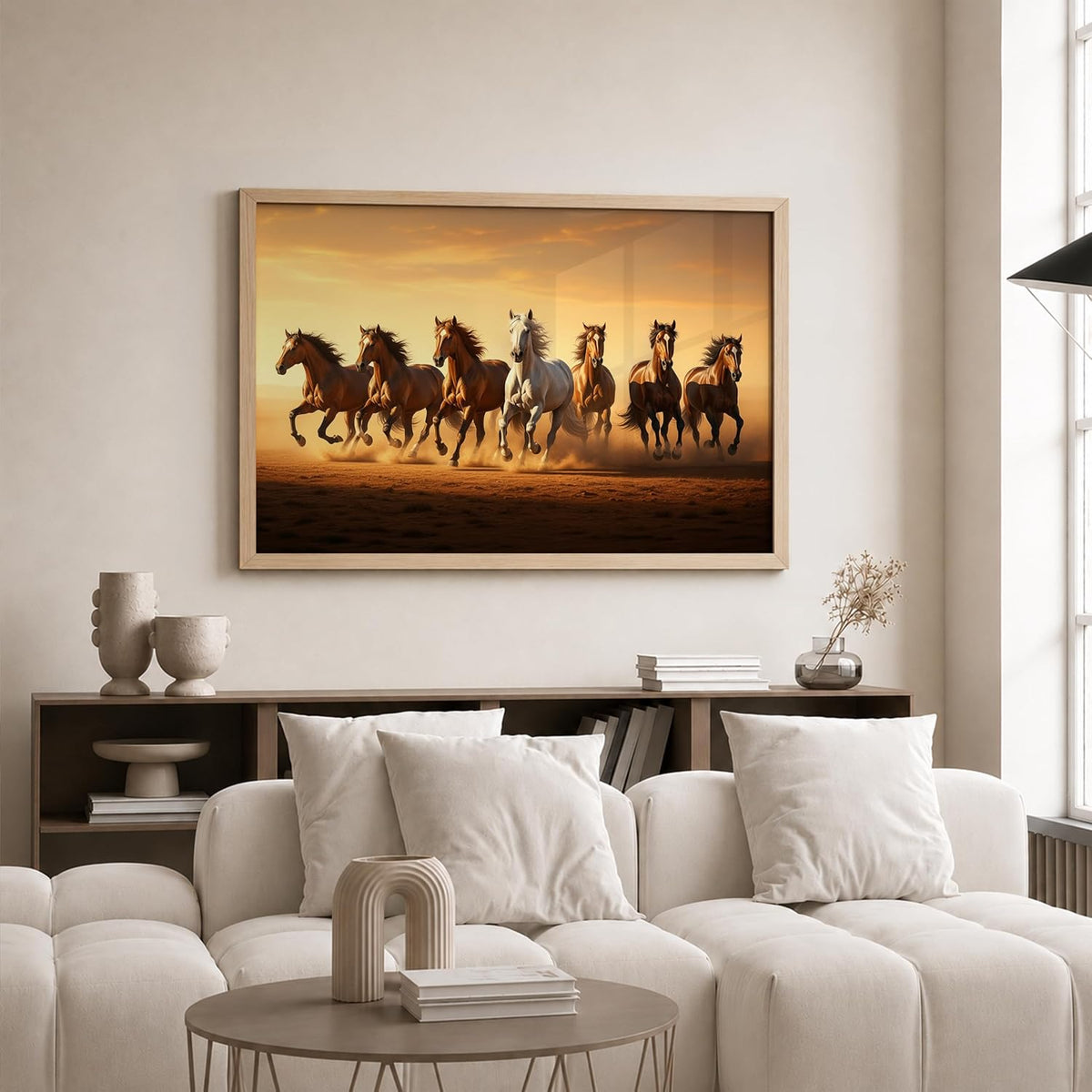 7 Horse Vastu Wall Painting (Landscape Collection) (Natural, Design 04, 13x19 Inch)