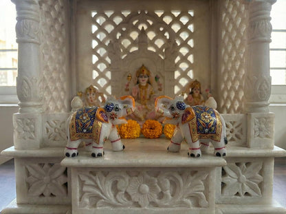 Handcrafted White Marble Elephant Statue with – Trunk Up Elephant Figurine for Vastu, Home Decor, & Mandir – Traditional Rajasthani Handicraft Showpiece - 3"