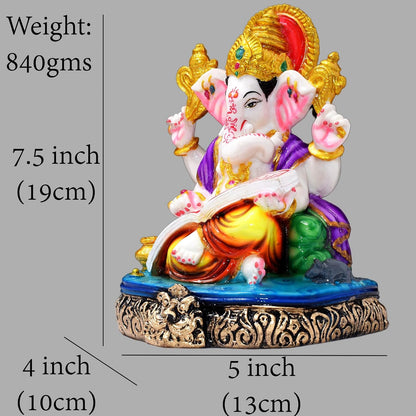 Ganesha Shubh Labh Statue 7.5 inch Poly Resin Figurine Showpiece for Home Temple Idol, Ganesh Chaturthi, Living Room Decor Showcase, Office Desk, Grih Pravesh