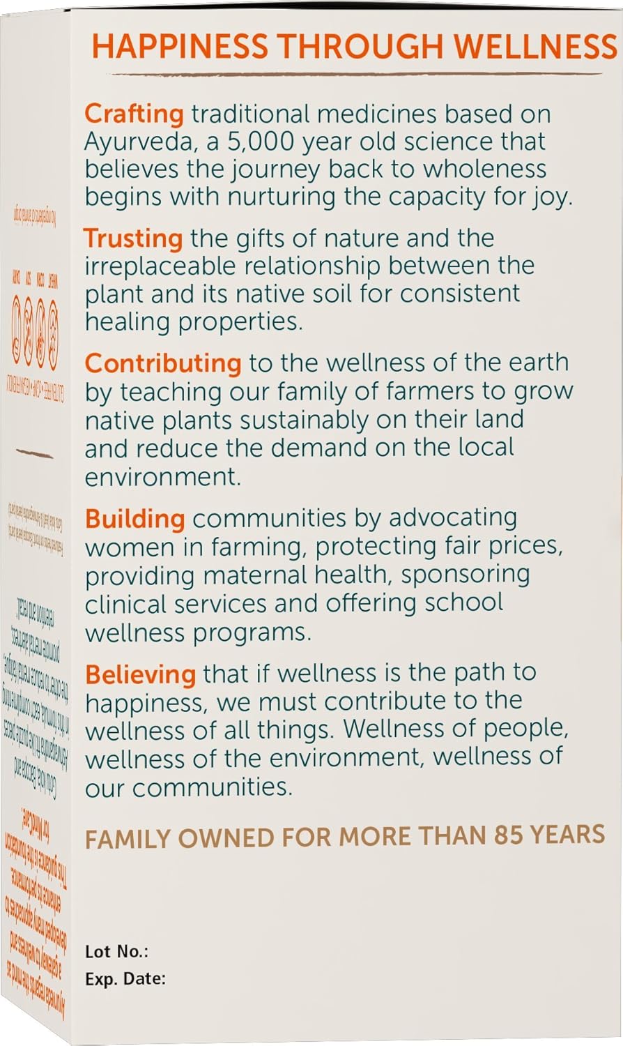 Product packaging with wellness-themed text on a white background
