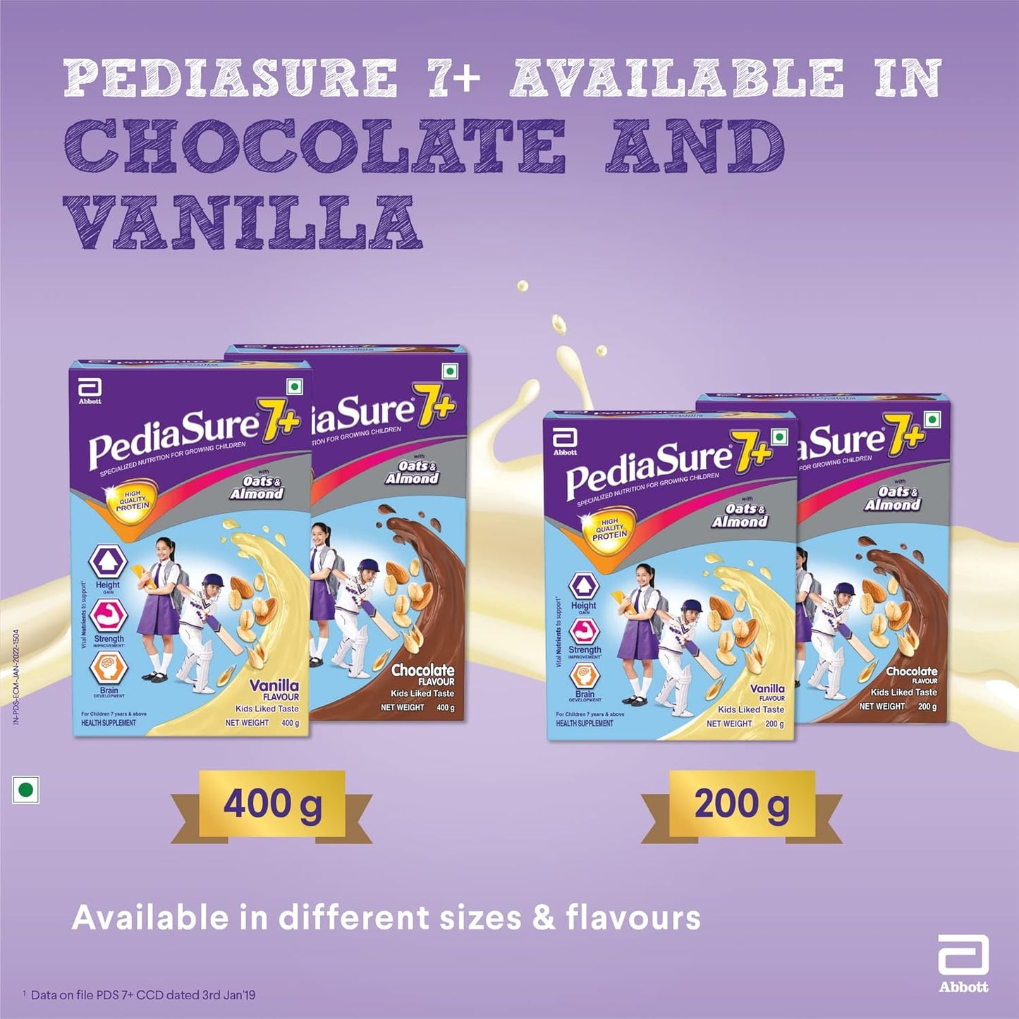 Pediasure 7+ Specialized Nutrition Drink Powder 400 grams,Vanilla Delight Flavour,Scientifically Designed Nutrition for Growing Children,Supports Height Gain,Muscle Strength &Brain Development