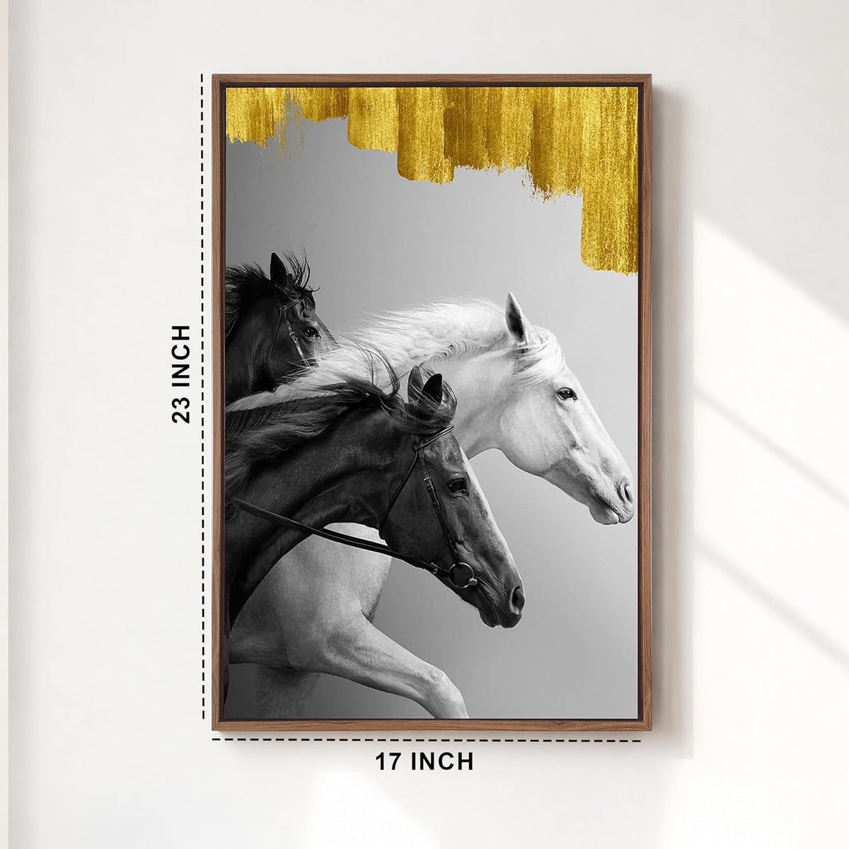 Running Horse Canvas Wall Art Painting With Frame For Living Room Black & White Running Horse Vastu Inspired Framed Wall Art Painting For Home, Office, Size 17x23 Inch