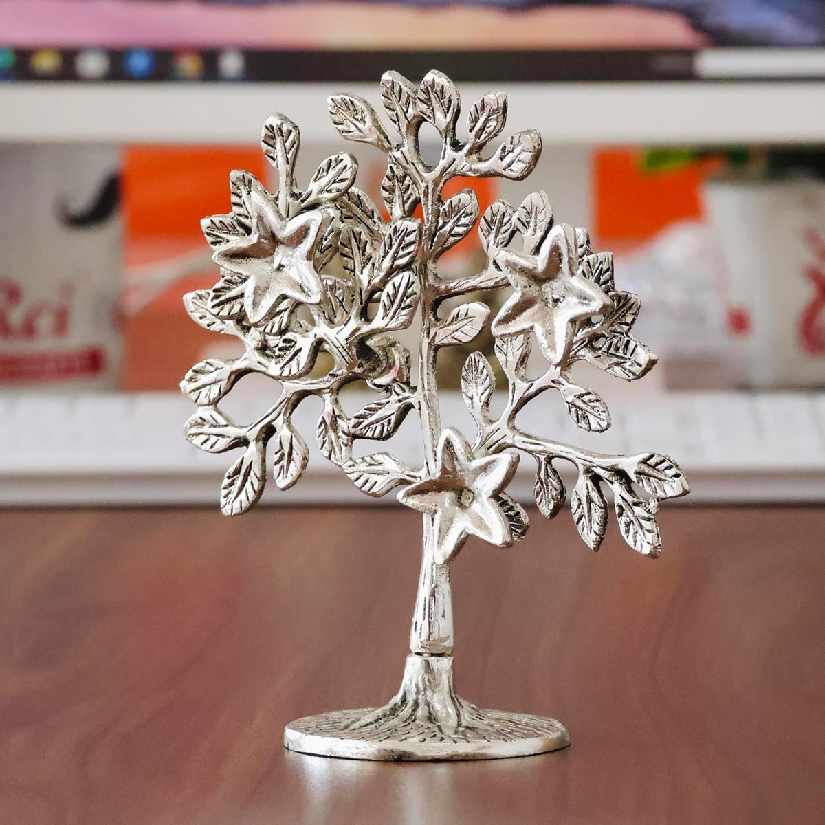 Metal Kalpavriksha Tree Showpiece Trees of Life - Home Decor - Gift for Good Luck Vastu and Fengshui - Best in Living Room Table Decoration with Antique Polish Silver