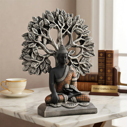 Global Grabbers Buddha Statue Showpiece Idol Home Decor Decoration Items for Living Room and Gifts (Silver Black Copper)