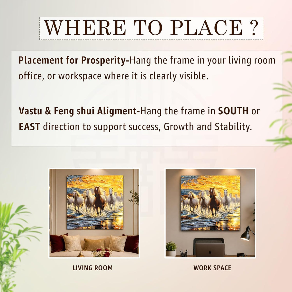 9 Running Horses Wall Art Painting For Living Room | Nine Horse Vastu Stretched Canvas Painting for Wall Decoration Items For Bedroom and Home, 16x22 Inch