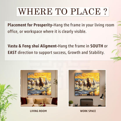 9 Running Horses Wall Art Painting For Living Room | Nine Horse Vastu Stretched Canvas Painting for Wall Decoration Items For Bedroom and Home, 16x22 Inch