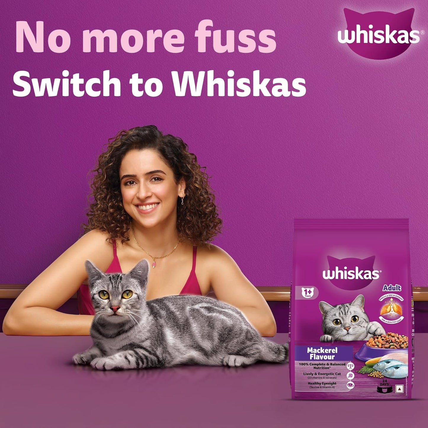 Whiskas Adult (1+ Years) Dry Cat Food, Mackerel Flavour, 480 g, Contains 41 Essential Nutrients, Complete & Balanced Nutrition for Adult Cats