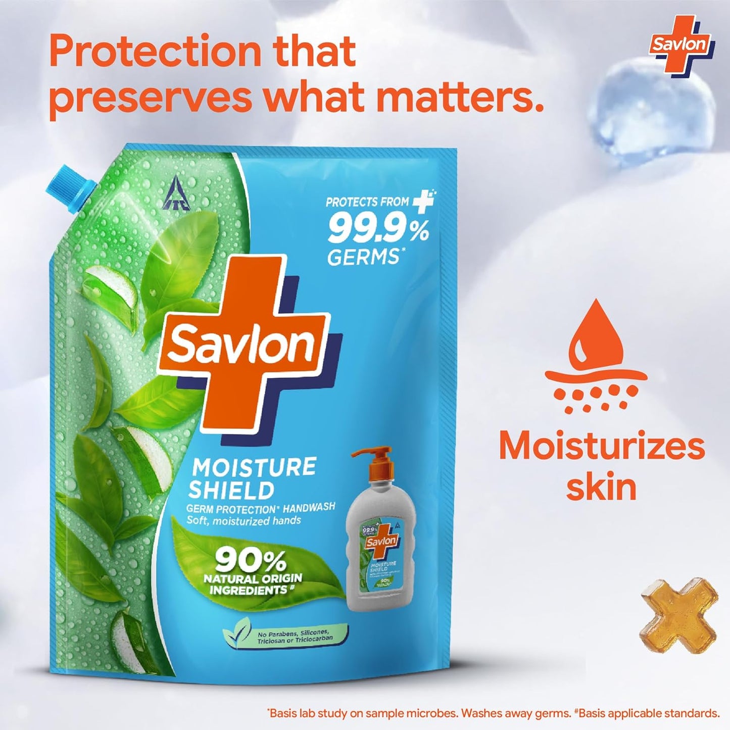 ITC Savlon Moisture Shield Germ Protection Liquid Handwash Refill Pack 1.3L | 99.9% Germ Protection | 90% Natural Origin Ingredients | Family Size Refill Hand wash | Value Pack