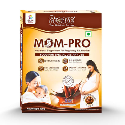 Pro360 MOM-Pro Protein Powder for Pregnant Women | 400gm Swiss Chocolate Flavour Nutrition for Pregnancy | Mother Protein Powder | Vital Nutrients to Support Baby Brain Development