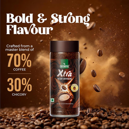 Continental Coffee XTRA Instant Coffee Powder | 200g Jar | 30% Chicory and 70% Robusta Coffee | Medium Roast Instant Coffee | Granulated Instant Coffe
