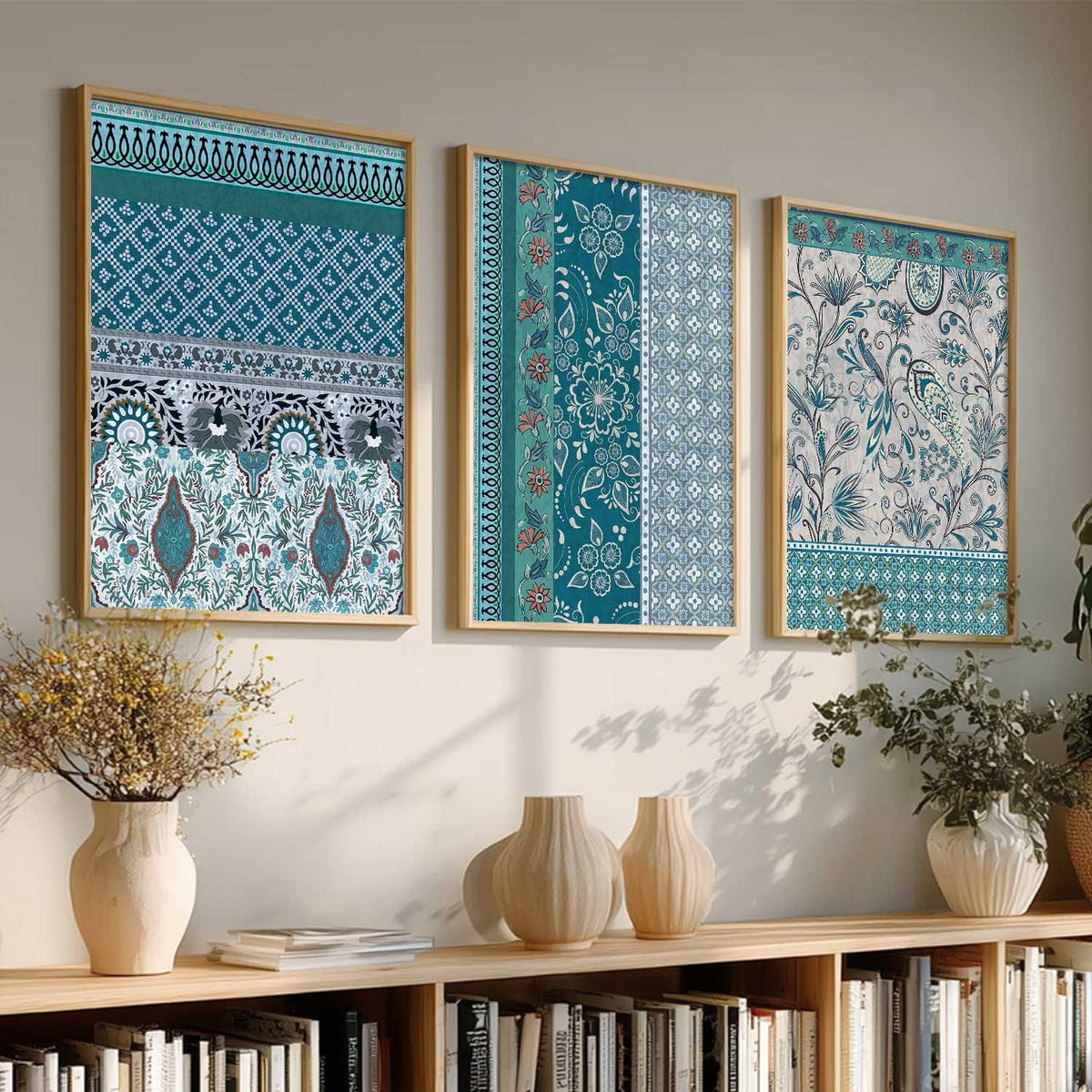 Indian Traditional Madhubani Wall Art Painting With Frame Pichwai Home Decoration For Living Room Bed Room Hotel Wall Decor Digital Reprint Set of 3 (13x17 inch)