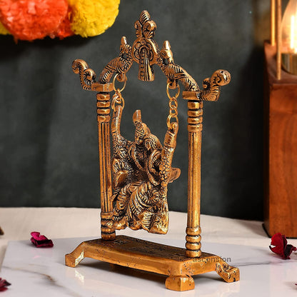 Metal Swing Radha Krishna Idol Couple Showpiece Radha Krishna Idol Murti for Home Décor Idol Showpiece Statue Diwali Home Decoration Items Festive Home Office Gifts,Golden