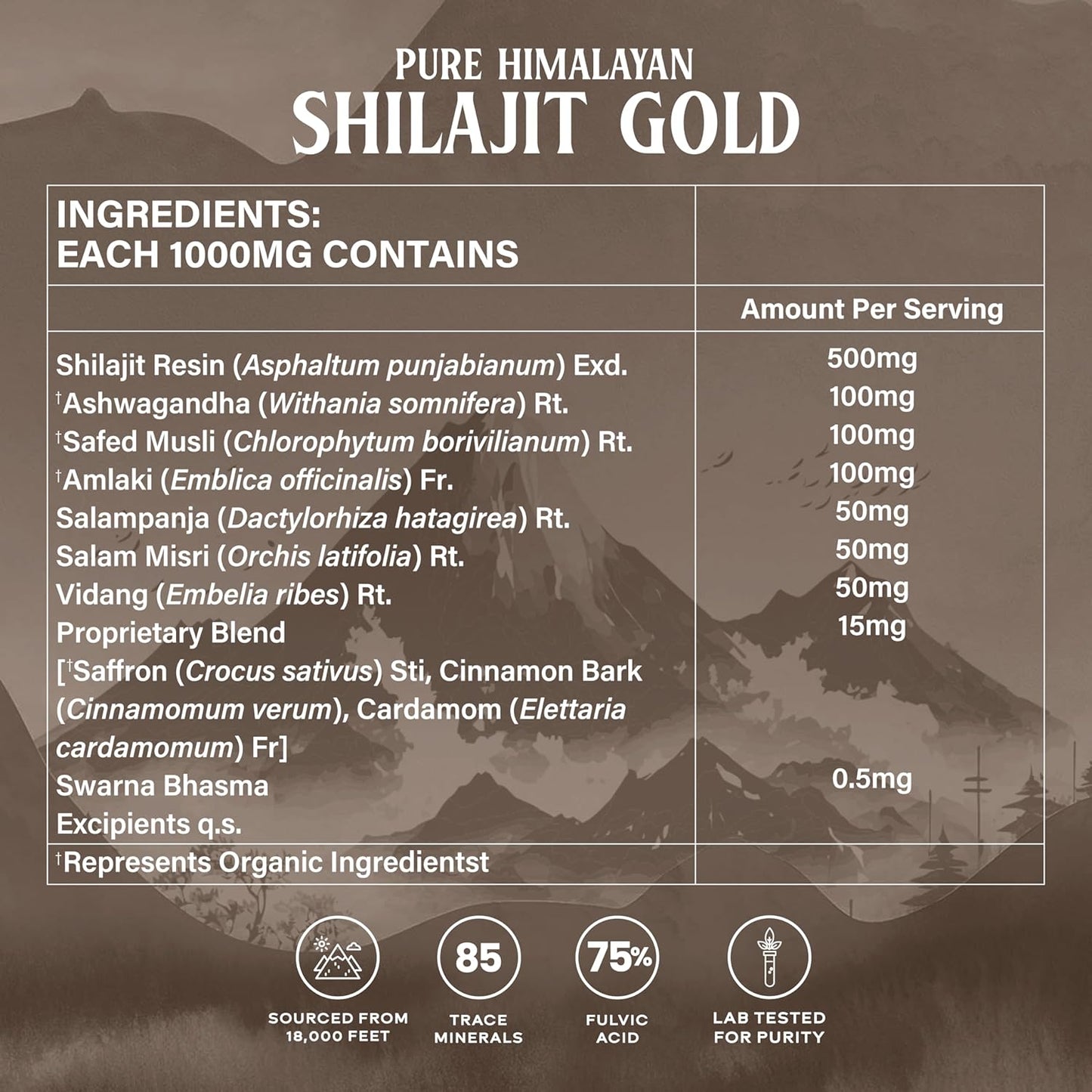 Wellbeing Nutrition Pure Himalayan Shilajit Gold Resin for Strength, Stamina, Performance, Stress Relief and Vitality | Ashwagandha, Safed Museli & Swarna Bhasma (24K Gold Leaf) | Lab Tested - 20g