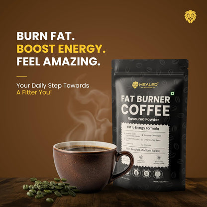 HEALEO Fat Burner Coffee 150g for Men & Women – Instant Coffee with MCT, L-Carnitine, Garcinia Cambogia & Green Coffee Bean Extract | Supports Healthy Weight Management
