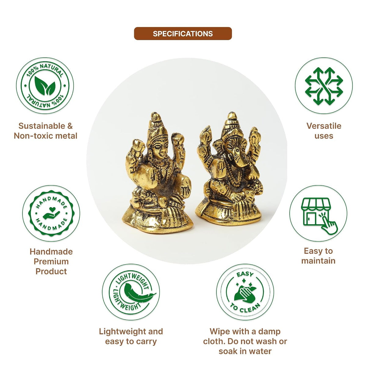 Laxmi Ganesh Figurine | Decorative God Idol for Home | Pooja Idol & God Murti | Diwali Decoration & Gift Article (L7 x W7 x H10 cm)