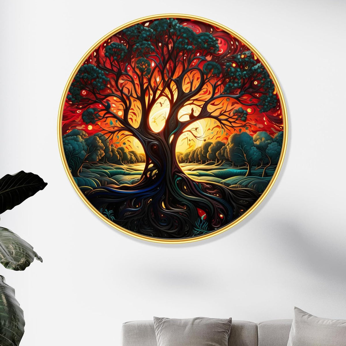 Tree modern art Premium Sparkle lamination Golden Slim Frame 50.8 cm x 50.8 cm Large Size, For Home/Office/Hotel painting GRL-33