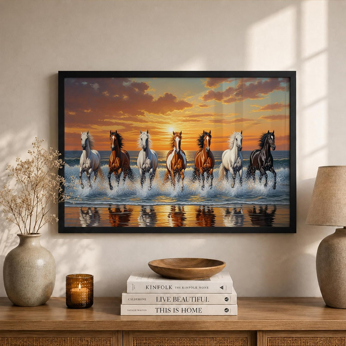 7 Horse Vastu Wall Painting (Landscape Collection) (Natural, Design 24, 48L x 33W cm)