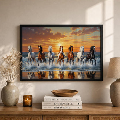 7 Horse Vastu Wall Painting (Landscape Collection) (Natural, Design 24, 48L x 33W cm)