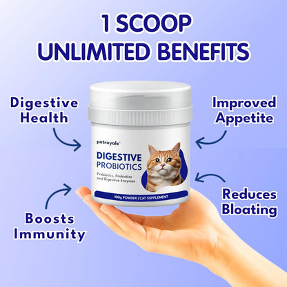 Petroyale Cat Digestive Probiotics - Cat Prebiotics & Probiotics Supplement - Prevents Diarrhea & Improves Gut Health - Cats Health Supplement for Digestion - 100 gm