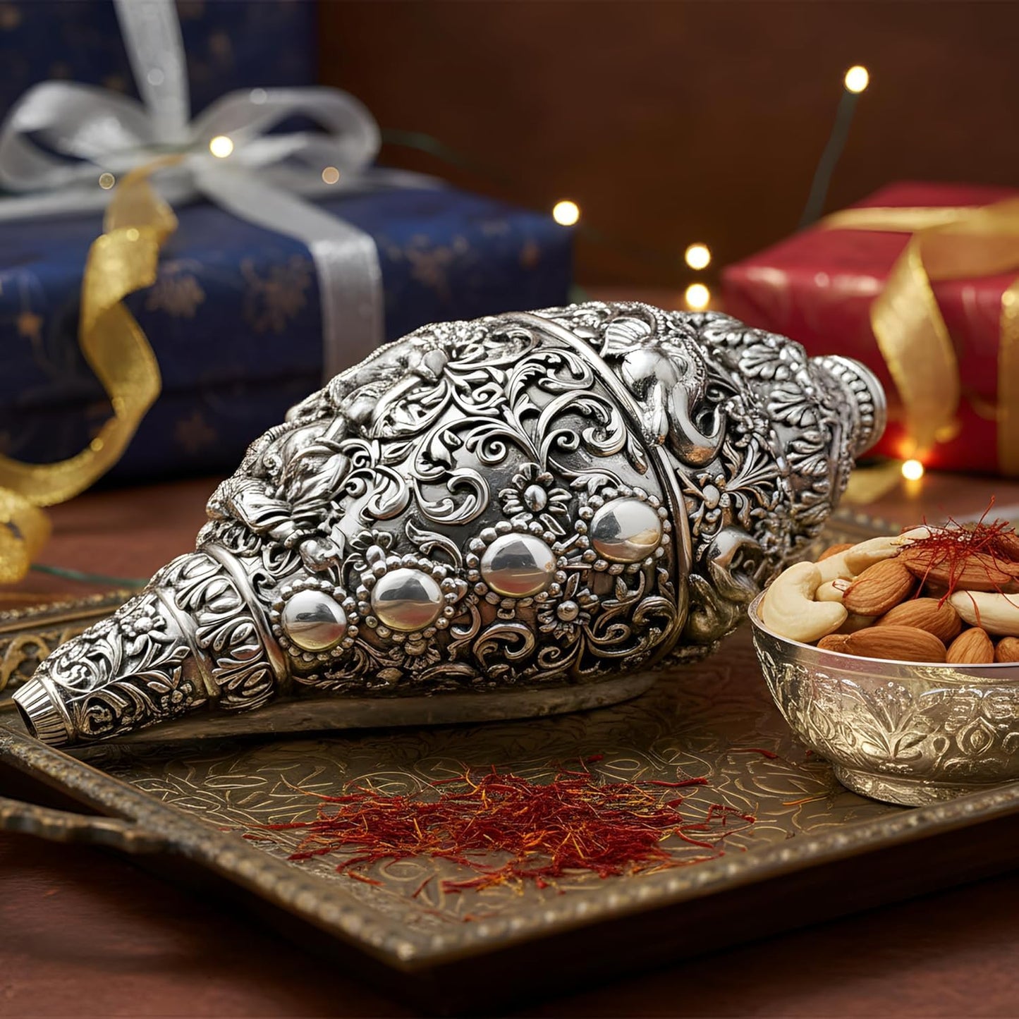 Dev Aastha Silver Plated Ganesh Shankh Idol 5.2 Inch | Lord Ganesha Conch Showpiece for Pooja Room, Home Decor & Office Desk | Vastu Gift Item for Housewarming