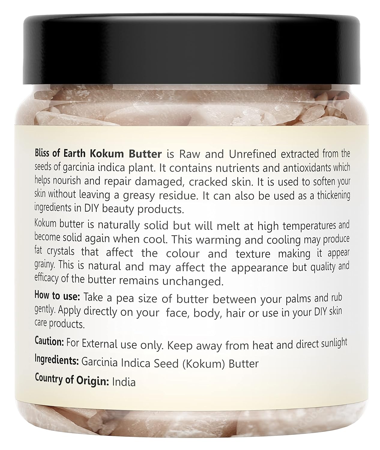 Bliss of earth 100% Pure Natural Kokum Butter Raw | Unrefined | Indian Great For Moisturized Skin,Nourishing Hair, Stretch Mark, DIY Product PETA Approved 100GM