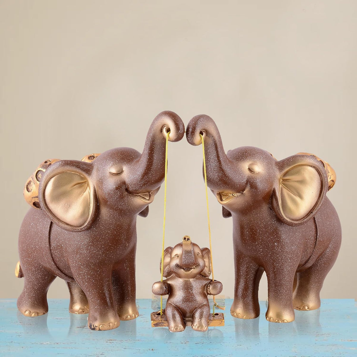 Decorative Elephant Family Showpiece Home & Office Decor(Brown)