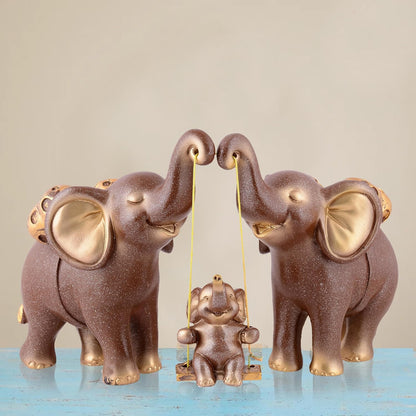 Decorative Elephant Family Showpiece Home & Office Decor(Brown)