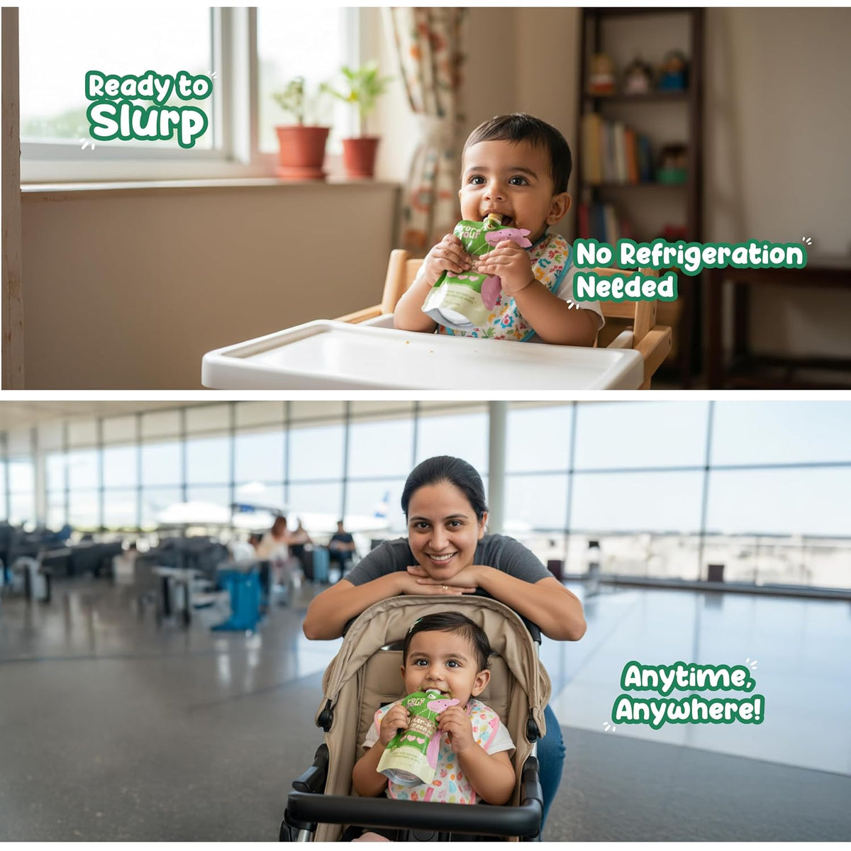 Rorosaur Ready to Eat Fruit & Veggie Baby Food Puree Pouch for 6+ Months Baby 100g each, Pk of 2 | Made with Spinach, Pear & Peas Puree in Pouch | 100% Natural, No Preservatives, No Sugar, No Salt