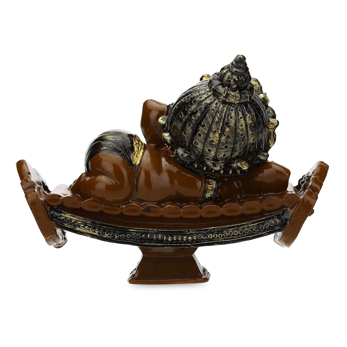 Beautiful Handcrafted Resine Little Ganesha Sitting on dholka Idol Sculpture | Showpiece for Home Decor and Office (BROWN01)