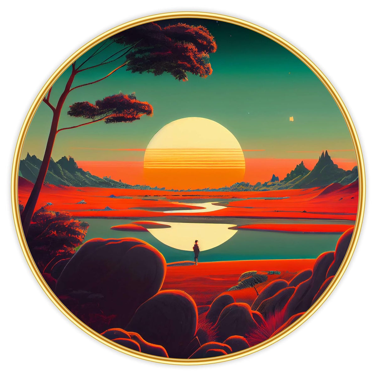 nature scenery Abstract modern art Premium Sparkle lamination Golden Slim Frame 50.8 cm x 50.8 cm Large Size, For Home/Office/Hotel painting GRL-42