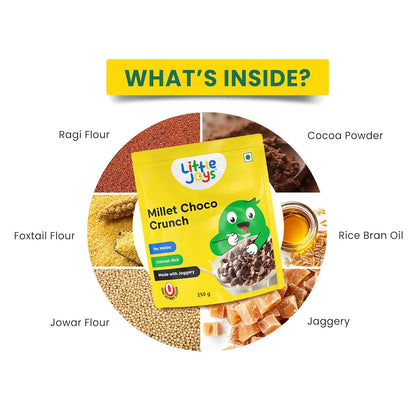 Little Joys Millet Choco Crunch | Healthy Breakfast Cereal for Kids | Made with Ragi, Jowar, Foxtail & Red Rice | No Maida, No Refined Sugar | Sweetened with Jaggery | 250gm