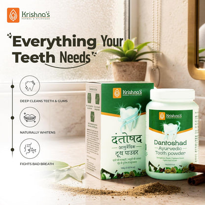 Krishna’s Dantoshad Ayurvedic Tooth Powder With Goodness of 15 Herbs for Strengthens Teeth, Tightens Gum & Maintain Fresh Breath - 100 gm (Pack of 1)