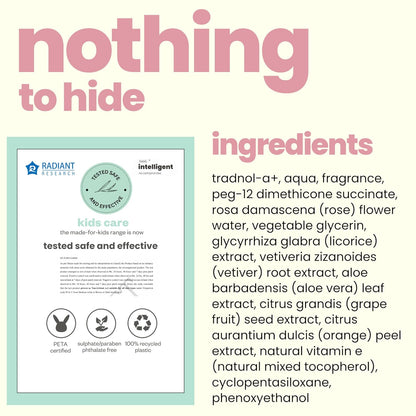 Product label with ingredients list and certification logos on a white background