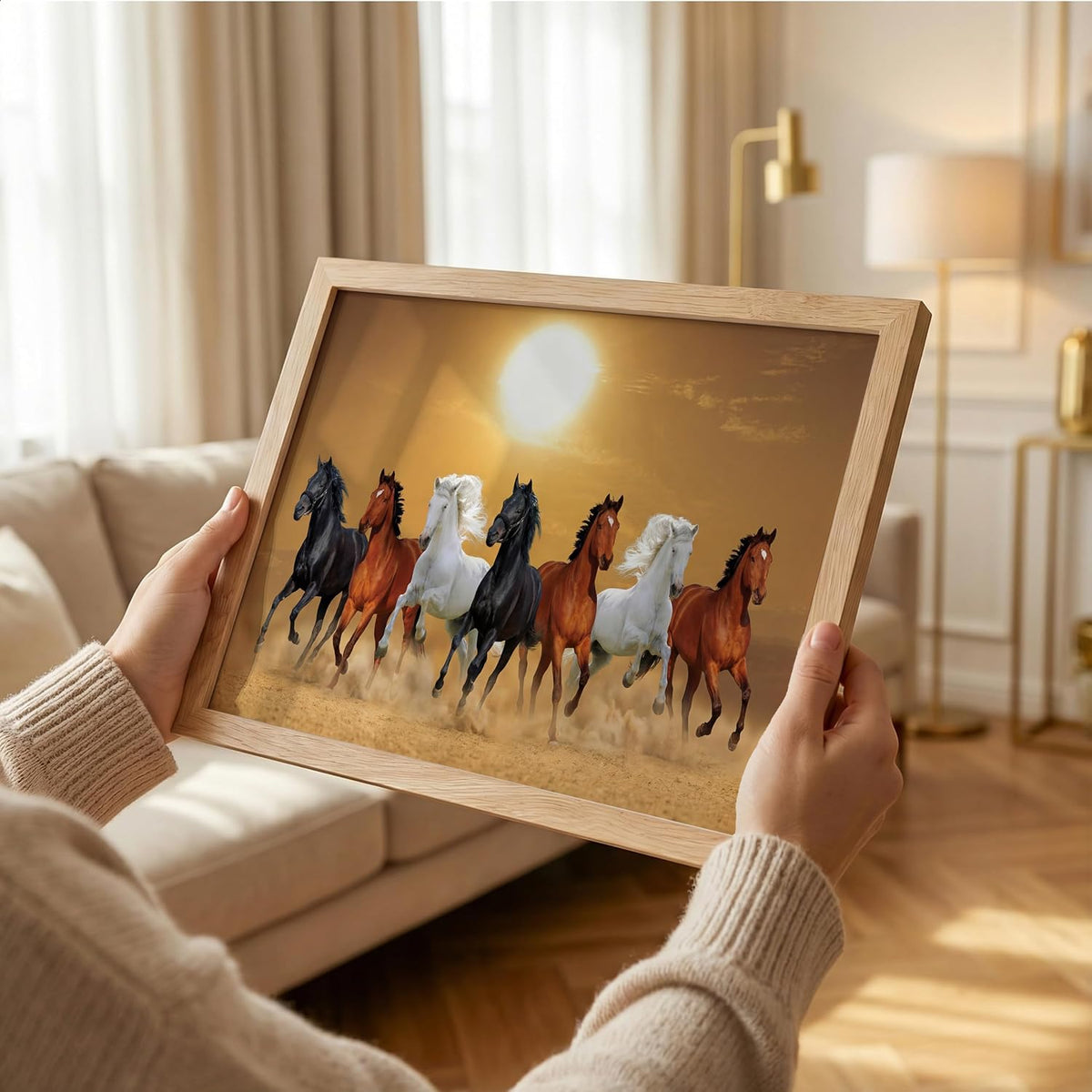 7 Horse Vastu Wall Painting (Landscape Collection) (Natural, Design 13, 13x19 Inch)