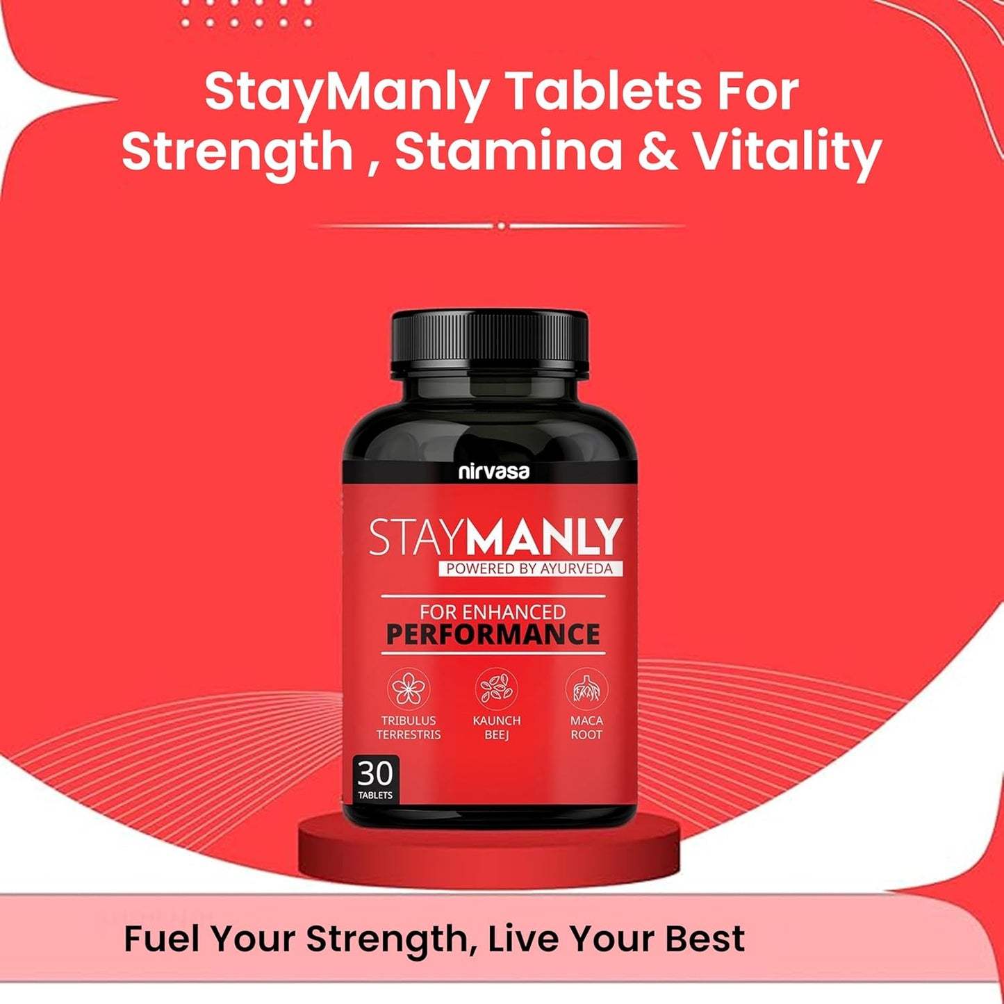 Nirvasa StayManly Tablets (30 Tabs) | Ayurvedic Strength, Stamina & Performance Booster | Boosts Energy, Endurance & Vitality | Tribulus Terrestris, Ashwagandha, Safed Musli & Shilajit