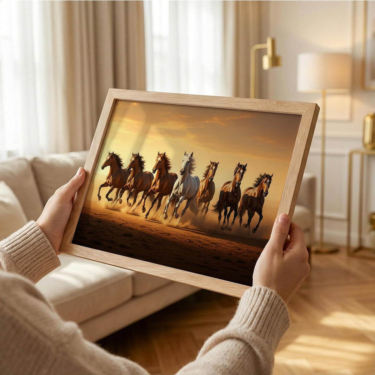 7 Horse Vastu Wall Painting (Landscape Collection) (Natural, Design 04, 13x19 Inch)