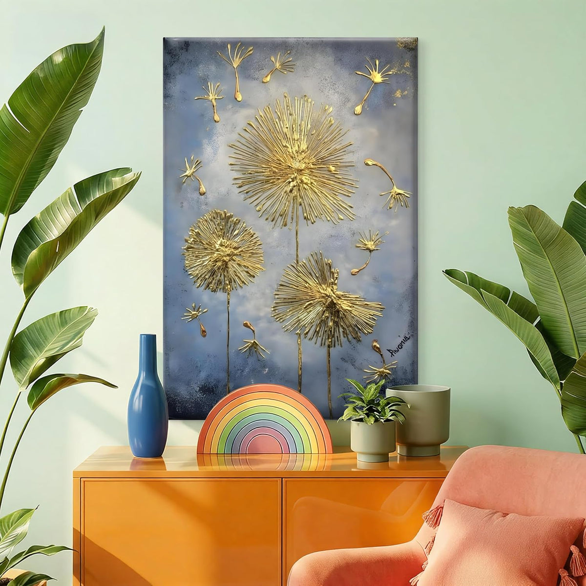 Gold Dandelion 3D Canvas Wall Art (30 x 20 Inch)