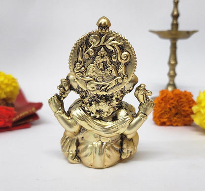Gold Plated Antique Matte Vinayagar Ganesha Idol Perfect for Car Dashboard, Office Desk, Home Decor, and Gifting | (ANTIQUEGOLDMATTEVINAYAGAR 4")
