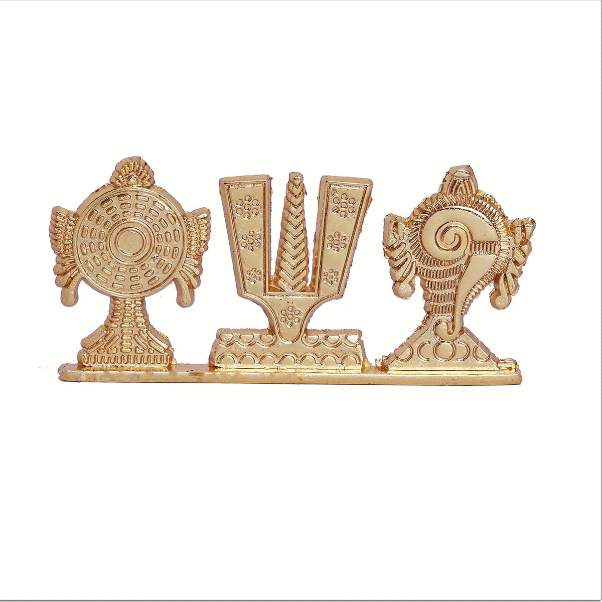 Tirupati Balaji Symbol Stand Shankh Chakra Namah Gold Plating Antique Decorative for Car Dashboard Home & Office Table Showpiece Figurines,Religious Gift Idol...