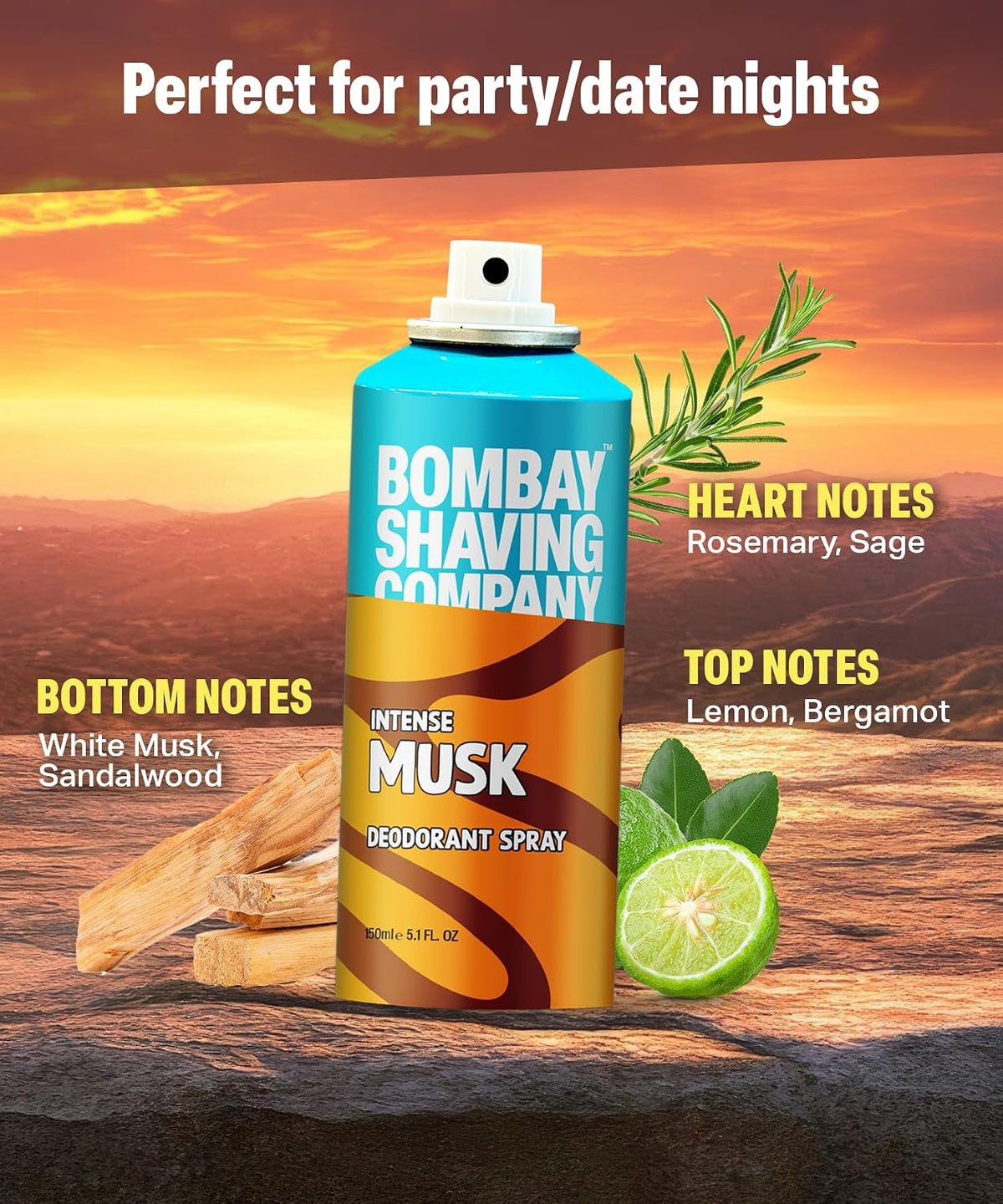 Bombay Shaving Company Deodorant Aerosol Combo - Aqua & Musk - 150Ml X 2 |Deodorant For Men Long Lasting| 300 ML (Lemon)