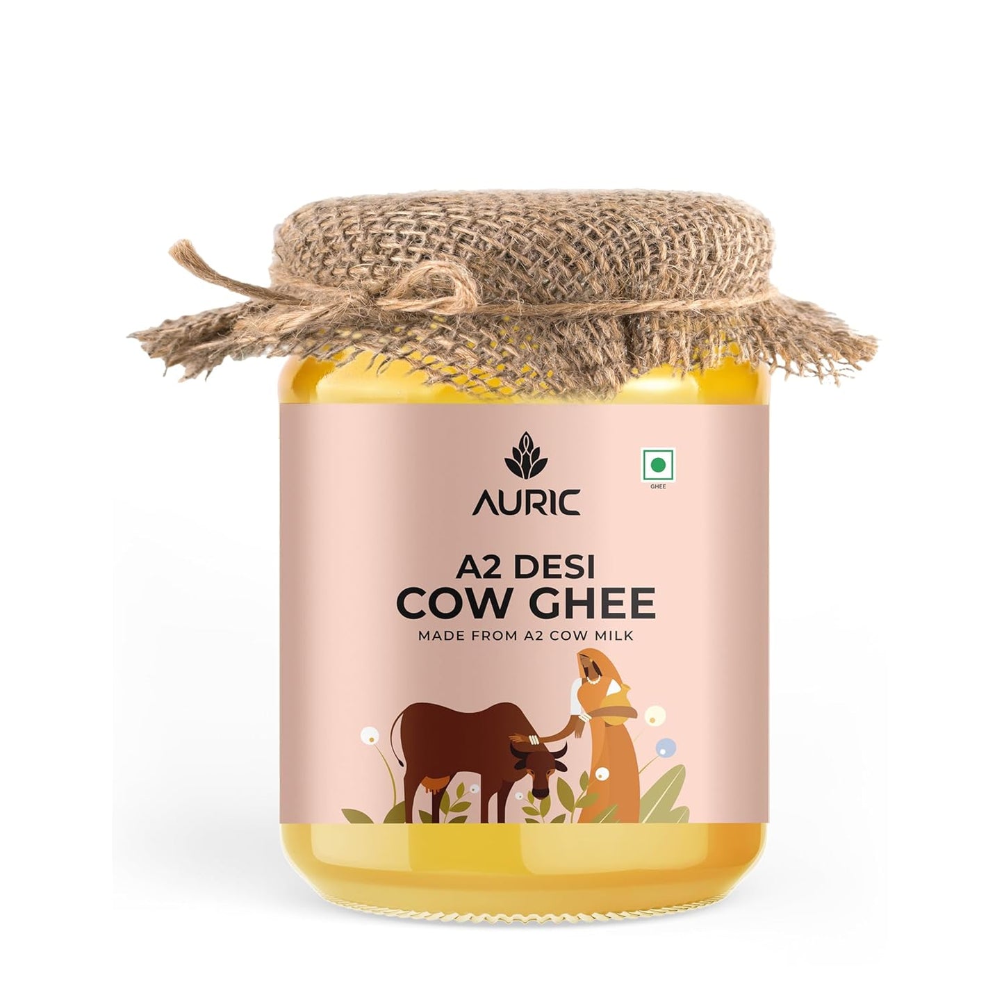 Auric A2 Bilona Desi Cow Ghee - Vedic Bilona Method -Traditional Curd Churned -Lab Tested - Danedar Ghee -Grass Fed Cow -Glass Jar